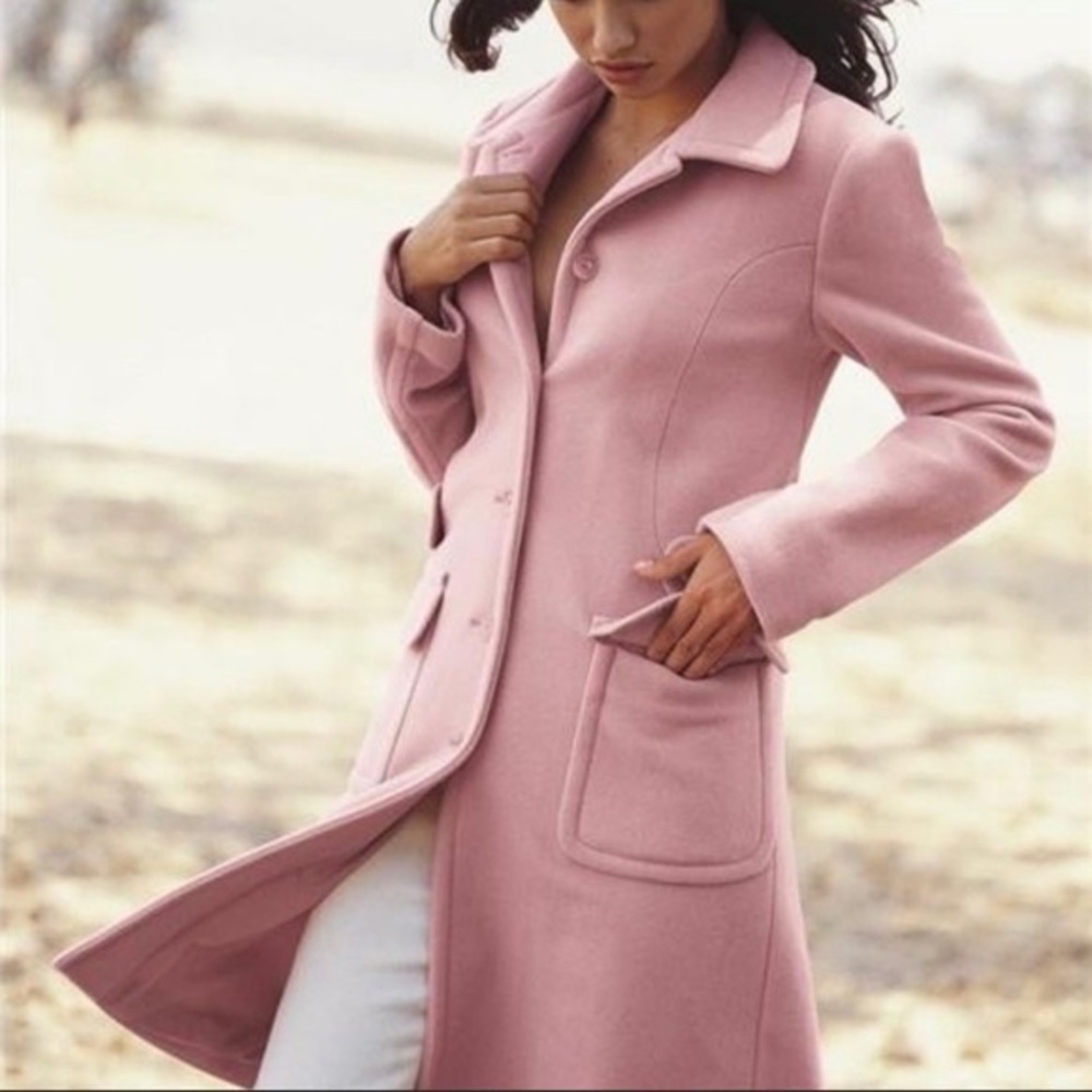 Moda International Pink Wool Mid-Long Winter Trench Coat with pockets TALL SIZE